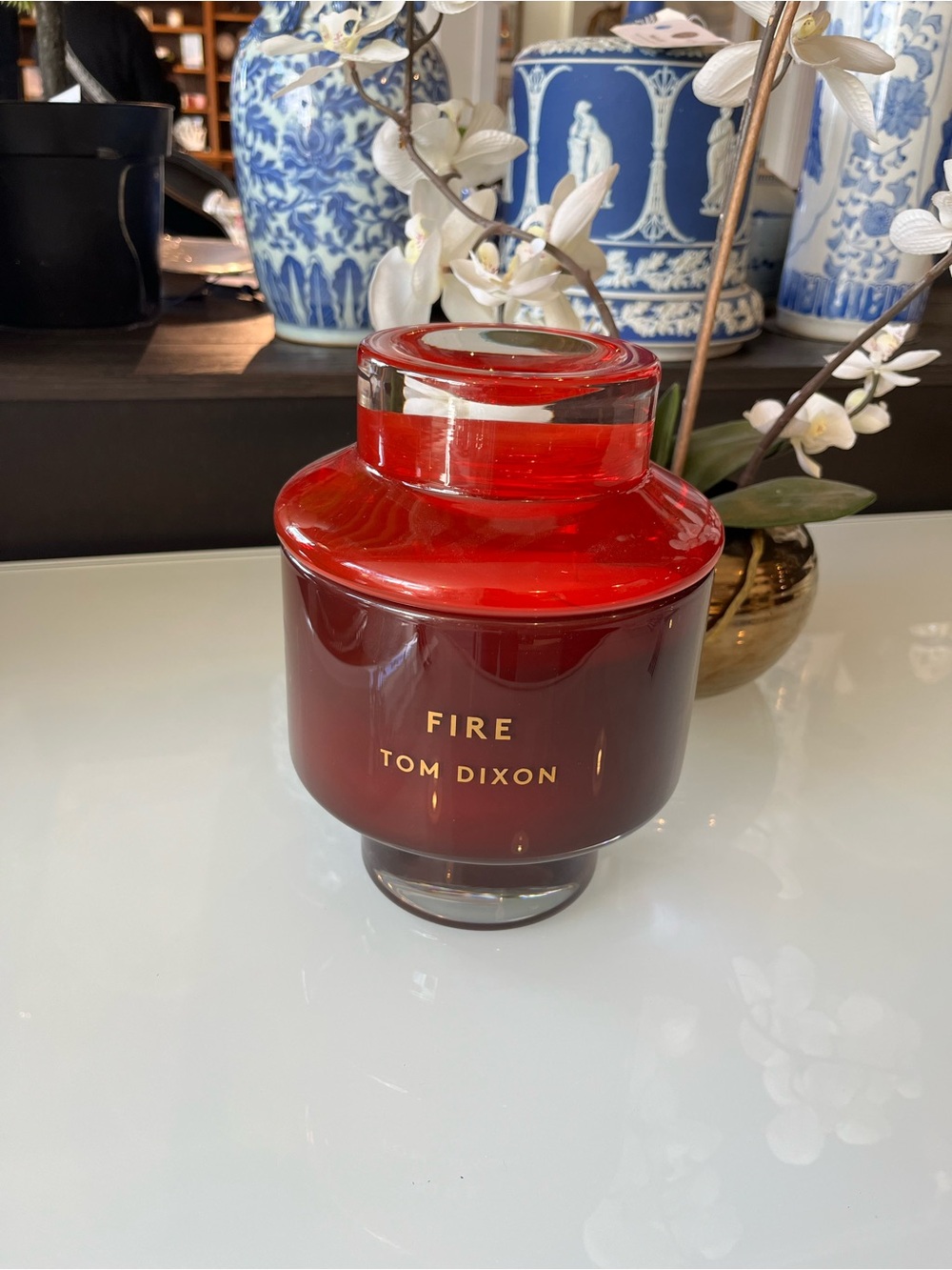 BRAND NEW Tom Dixon red glass FIRE candle